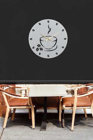 Coffe Model Metal Lazer Kesim Akar Sessiz Mekanizmalı Duvar Saati 40 40 Cm -m009 Beyaz