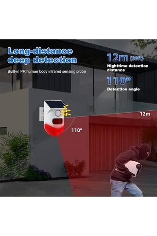 Xianwen Geeroyoo Güneş Enerjili Hareket Sensörlü 120db Alarm, Su