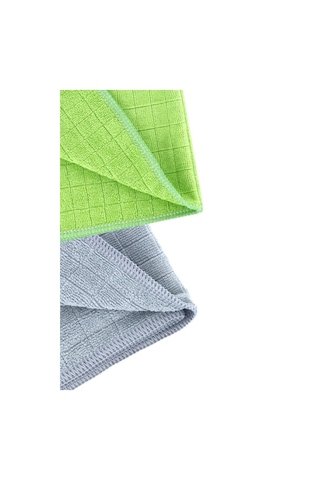 Silver Home 40 x 40 CM Kareli Kurulama Mıcrofıber Bez 55 G. 320 G / Msqr Overlok Yeşil - Gri 2 Adet