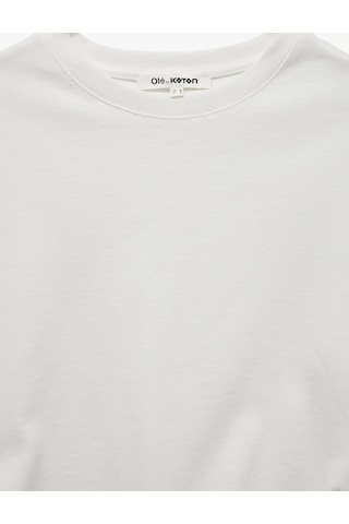 Koton Modal Kumaş Slim Fit Bisiklet Yaka Kısa Kollu Asimetrik Tişört Ekru 7wal10313ık