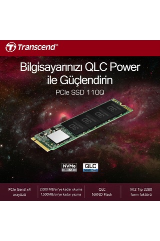 Transcend TS500GMTE110Q 500GB 1900/900 MB/S PCIe Gen3x4 QLC NVMe M.2 2280 SSD