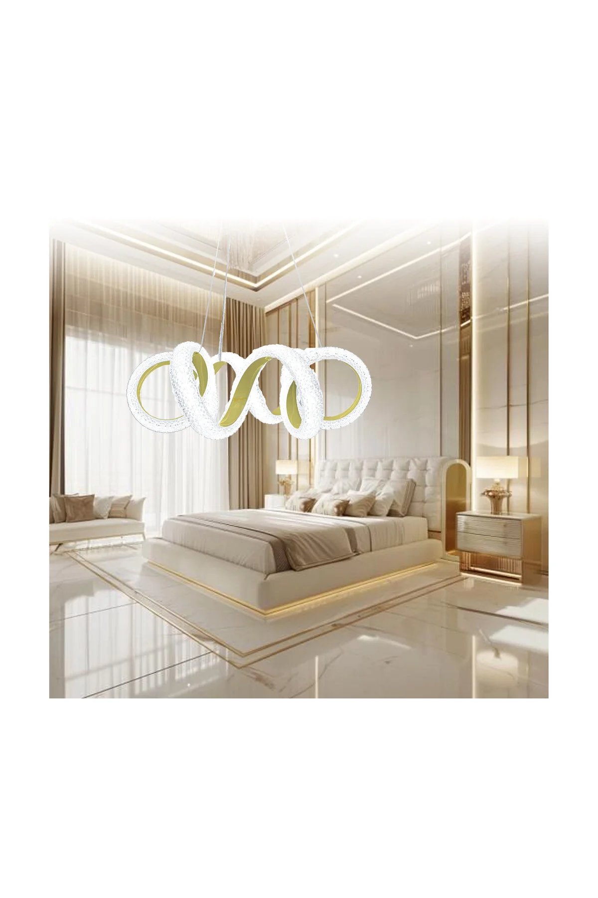 Milla Akrilik Taşlı Ledli 3 Renk Salon Oturma Yatak Mutfak Odası Avizesi Altın - Gold