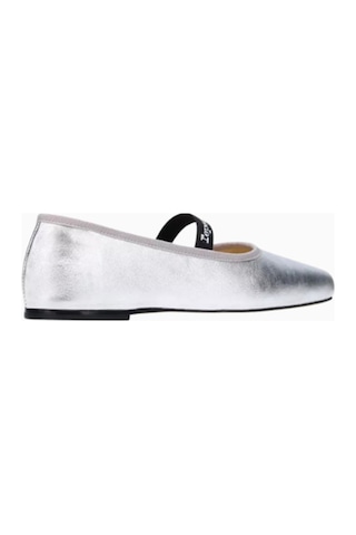 Repetto Lisbeth Ballerina Flats Metalik Deri, Kare Burunlu, Logo Lastikli Babet Gümüş
