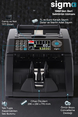 SC8520 Karışık Para Sayma Makinesi, TL ve Euro Karışık, Usd Adet Sayım + Müşteri Ekranı