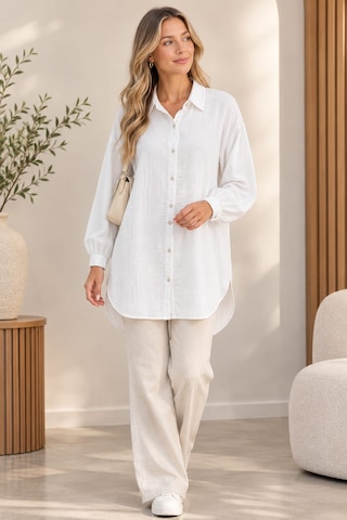 Emila Boutique Kadın Günlük Boho Müslin Gömlek %100 Pamuk Beyaz