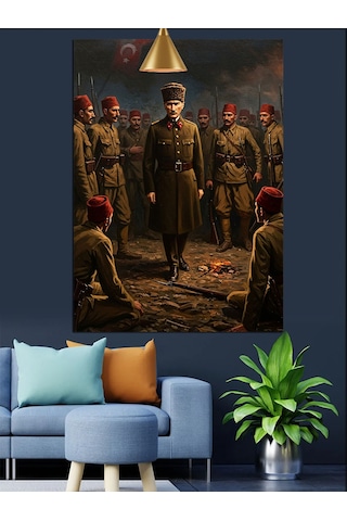 Mustafa Kemal Atatürk Ve Askerleri Dekoratif Kanvas - Mdf Ahşap Tablo
