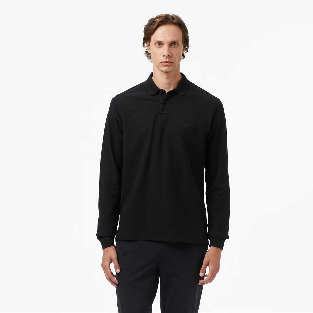 Nautica Erkek Siyah Classic Fit Uzun Kollu Polo Yaka T-shirt Düz K57351t Siyah