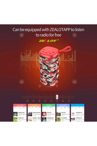 Teltree S35 Taşınabilir Bluetooth Hoparlör, Ipx5 Su Geçirmez, 5wx2 Güç, 1500mah Pil, Radyo Ve Kart Desteği, Kırmızı Kumaş Kamuflaj