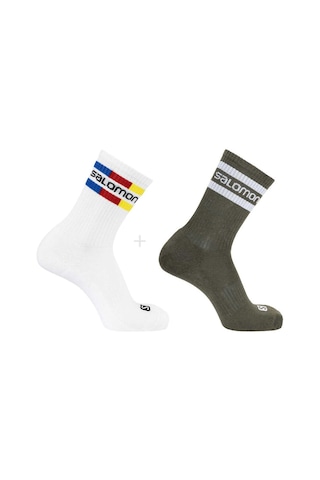 Salomon 365 Crew 2 Pack Unisex Çorap BeyazGri Alloy-Martini Olive