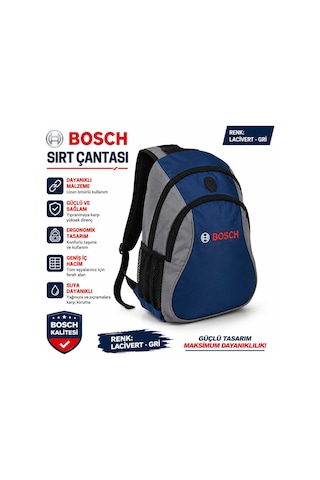 Bosch Sırt Çantası Lacivert- Gri . Çok Bölmeli, Suya Dayanıklı, Ergonomik, Günlük Kullanım, Okul, İş Ve Seyahat Çantası Lacivert