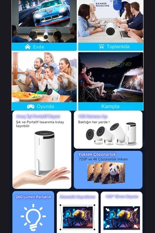 Hy300 Mini Projeksiyon 4k Destekli Android Wifi Bluetooth