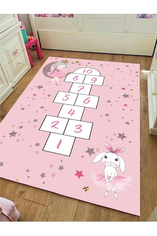 Seksek Çocuk Oyun Halısı Kaymaz Makinede Yıkanabilir Eğitici 1 Pembe - Beyaz