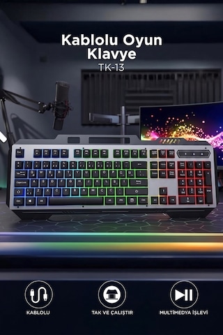 Oyuncu Klavyesi Rgb Işıklı Mekanik Ergonomik Kablolu Klavye Tk13