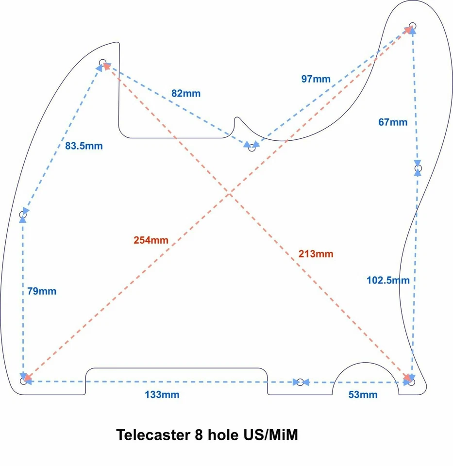 Telecaster Pickguard Siyah Renk 3 Katlı 8 Delik