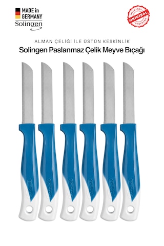 Solingen Ritter Profesyonel Mavi Renk Geçişli Meyve&sebze Bıçağı 6'lı Set & Ultra Keskin Tırtıklı Ağız, Paslanmaz Çelik