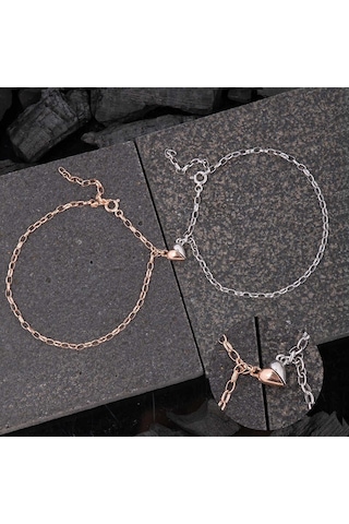 Gümüş Rodyum Rose Çift Kalpli Aşk Bileklik
