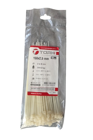 Tork 150x2,5 Mm Plastik Kablo Bağı Beyaz 100 Adet