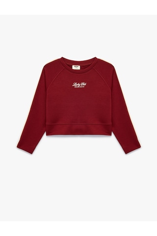 Koton Uzun Kollu Viskon Karışımlı Biyeli Bisiklet Yaka Baskılı Sweatshirt Bordo 7wkg10355ak