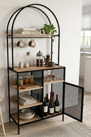 Capella Kahve Köşesi Standı & Çok Amaçlı Mutfak Dolabı - Tel Kapaklı Siyah 80x180cm