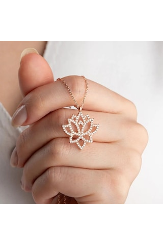 Vaoov 925 Ayar Gümüş Taşlı Lotus Kolye Rose