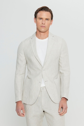 AC&Co / Altınyıldız Classics Erkek Bej %100 Keten Slim Fit Dar Kesim Mono Yaka Diagonal Desenli Torba Cepli Takım Elbise Bej