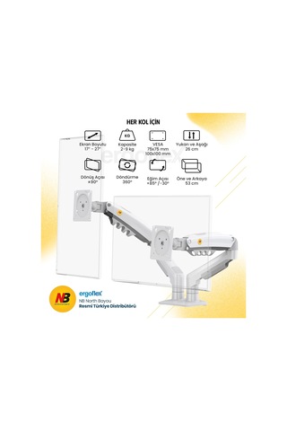 Lexroo North Bayou Nb F160 Ergonomic Çift Kol 2-9 Kg Kapasiteli Yeni Nesil Profosyonel Monitör