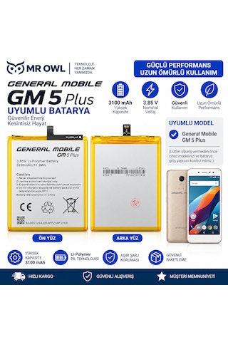General Mobile Gm 5 Plus Uyumlu 3100 Mah 3.85v Li-polymer Batarya General Mobile Gm 5 Plus Uyumlu 3100 Mah 3.85v Li-polymer Batarya