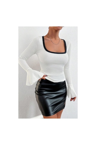 Novalook Kare Yaka Beyaz Kaşkorse İspanyol Kol Bluz Beyaz - 846977035 Beyaz