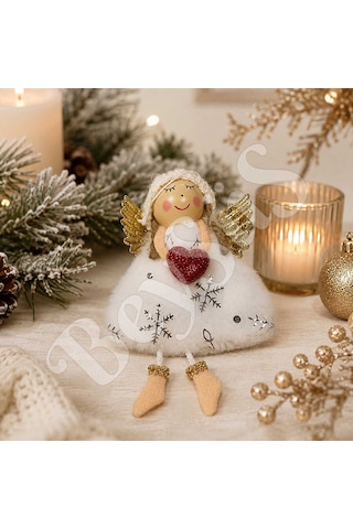 Yılbaşı Kar Meleği Kırmızı Kalp Desenli 13 Cm