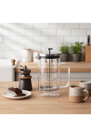 Metal Kapaklı French Press 1000 Ml - Paslanmaz Çelik Çerçeveli Büyük Boy Filtre Kahve Ve Bitki Çayı Demliği Çok Renkli