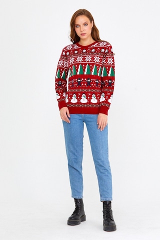 Tarz Cool Kırmızı Kadın Christmas Yılbaşı Kazağı Kırmızı