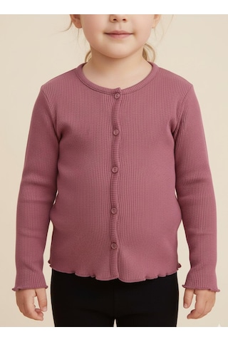 Kız Çocuk Fitilli %100 Pamuklu Düğmeli Hırka Bordo