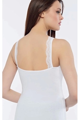 Kolcu Ribana Omuz Dantel Kadın Atlet -kb2590-beyaz Beyaz