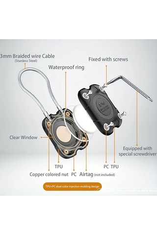 Elmpaly Askeri Yeşil Tel Kablolu Airtag Kılıfı Güvenli Kilitli Anahtarlık Çanta Araç