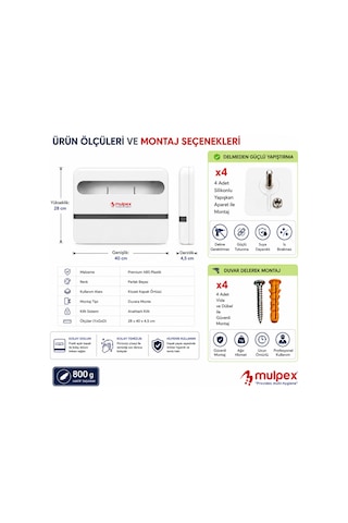 Mulpex Yarım Katlı Klozet Kapak Örtüsü Dispenseri Beyaz Abs Plastik Kilitli 40x28x4,5 Cm