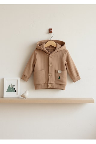 Erkek Çocuk Bebek Kapüşonlu Hırka 3-24 Ay Kahverengi