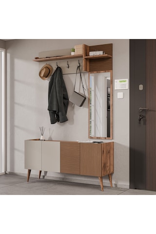 5063 Theo 4 Kapaklı 6 Raflı 4 Askılı Sağ Aynalı Portmanto