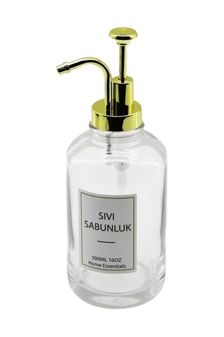 Yuvarlak Cam Şişe - Şeffafsıvı Sabunluk 500ml Pompa - Musluk Ayrık Model Başlı Çok Renkli