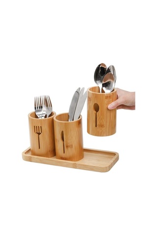 Miccho - 4 Parça Standlı Kaşıklık Yuvarlak Bambu