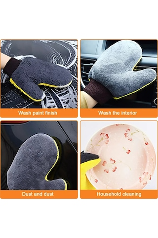 Tenfowee Araç Temizlik Eldiveni: İki Yüzlü Koral Yün Kalın Su Absorbanı, Araç Cam Ve Gövde Temizliği, 23x20x1cm Sarı