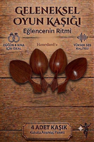 4 Adet Kutulu Ahşap Görünümlü Plastik Kaşık Oyun Kaşığı Düğün Kına Eğlence Kaşığı Kısa Kaşık
