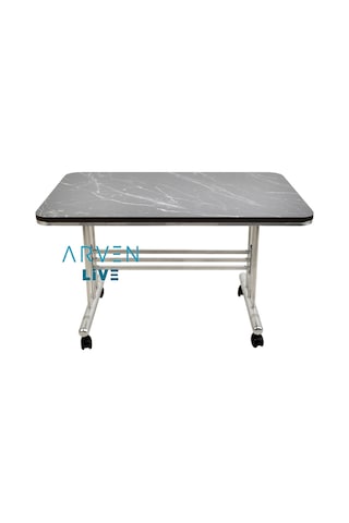 Renk Renk Mermer Desenli Tekerlekli Orta Sehpa Metal Ayaklı Masa (482476833)