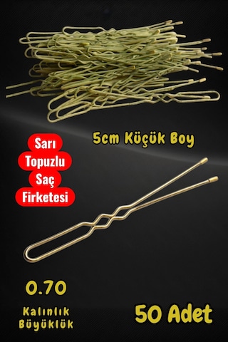 Technow Sarı 5 Cm Küçük Topuzlu Saç Firketesi Toka 0.70 Siyah 50 Adet Sarı
