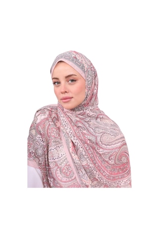 Premium Lux Original Etnik Desen Şal Vual İpek, 1. Sınıf, Hafif, Rahat, Şık, Tesettür Giyim Pembe