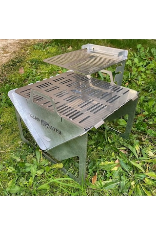 Kamp Ayısı Grillogybox Katlanır Pratik Asansörlü Mangal, 2mm Çelik, Özel Çantalı Gri