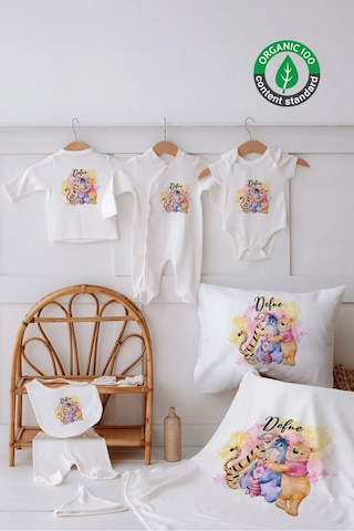 Lilabio %100 Organik Isme Özel Isimli 10lu Hastane Çıkışı Winnie Ekru