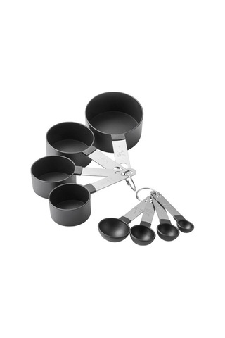 Didadodo 8'li Paslanmaz Çelik Ölçü Kaşığı Ve Bardak Seti - Siyah Kuru & Sıvı Malzemeler İçin Mutfak Aletleri Siyah