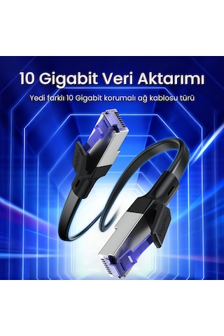 Veggieg Cat7 10gbps Gigabit 600mhz Ftp Rj45 Flat Ethernet Kablosu 10 Metre