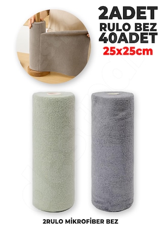 40 Adet 2 Rulo Mikrofiber Bez Koparılabilir Mikro Fiber Bez Kaliteli Mutfak Tezgah Bezi Yıkanabilir Gri - Yeşil