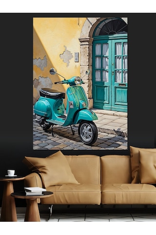 Kapı Önü Yeşil Vespa Dekoratif Kanvas - Mdf Ahşap Tablo